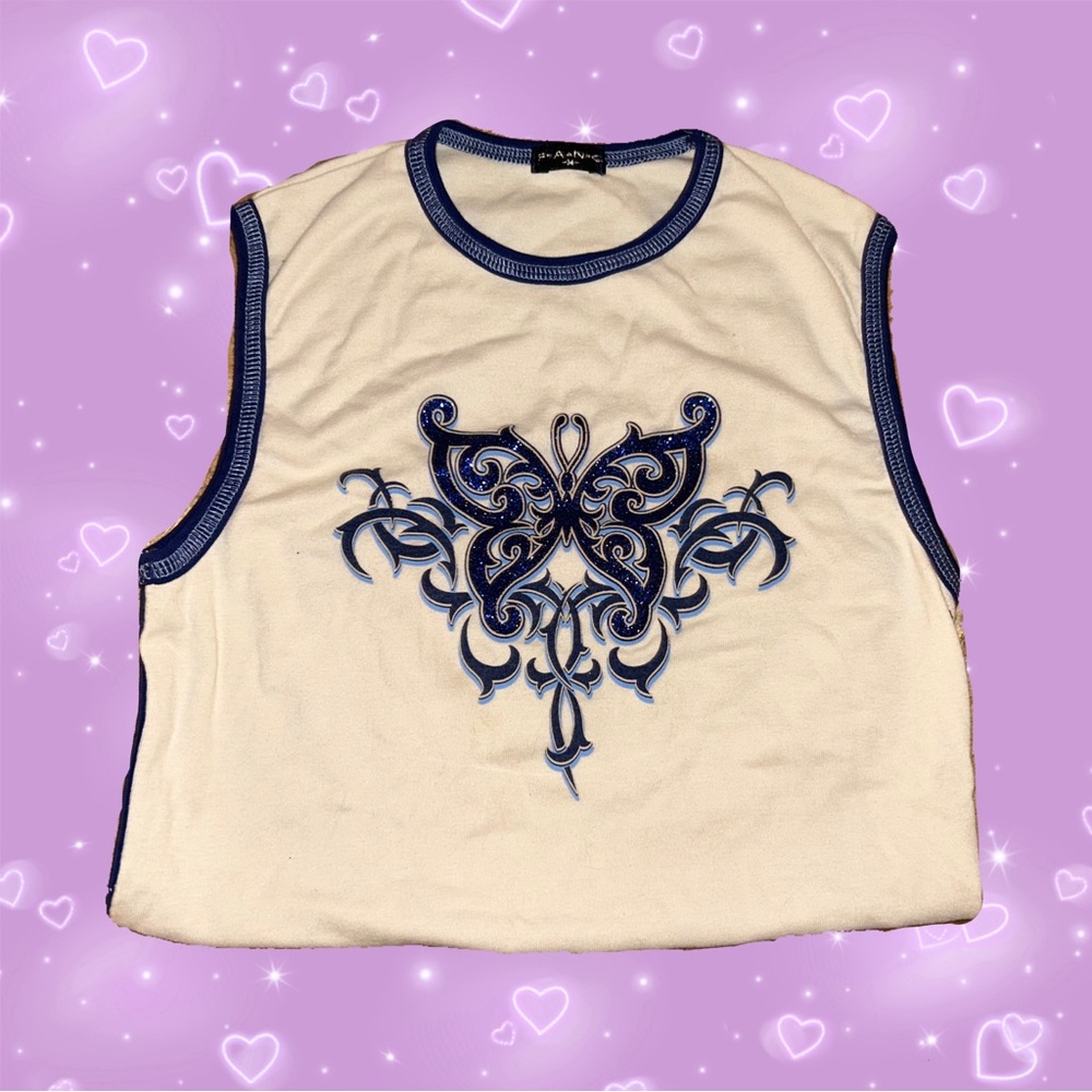 Fang Y2K 90s butterfly glitter tattoo tank top medium